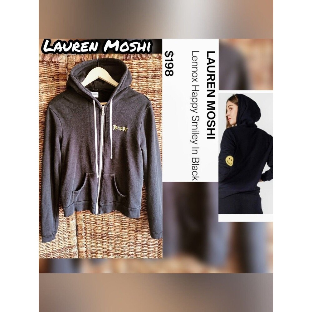 Lauren Moshi Lennox Happy Smile Womens Hoodie Small In Black